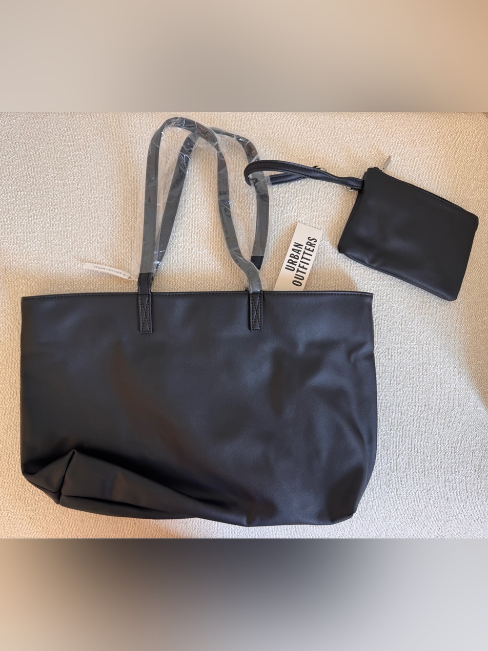 NWT Urban Outfitters Black Faux Leather Tote with Matching Wristlet